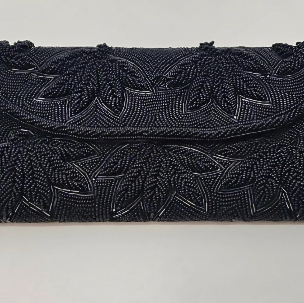 Elegant Handmade Beaded Black Clutch Purse‎ Cocktail Evening Feminine Glam